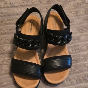Clarks Black Sandals with Chain Accent